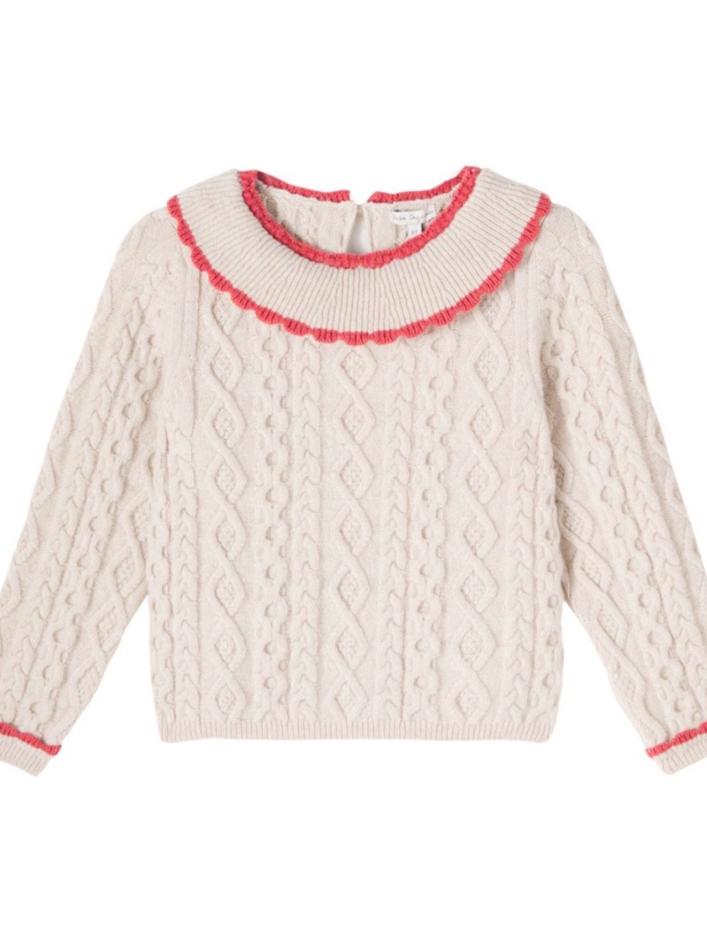 Bebe Organic Cream Sienna Cable Knit Sweater with Pink Trim. Size 4